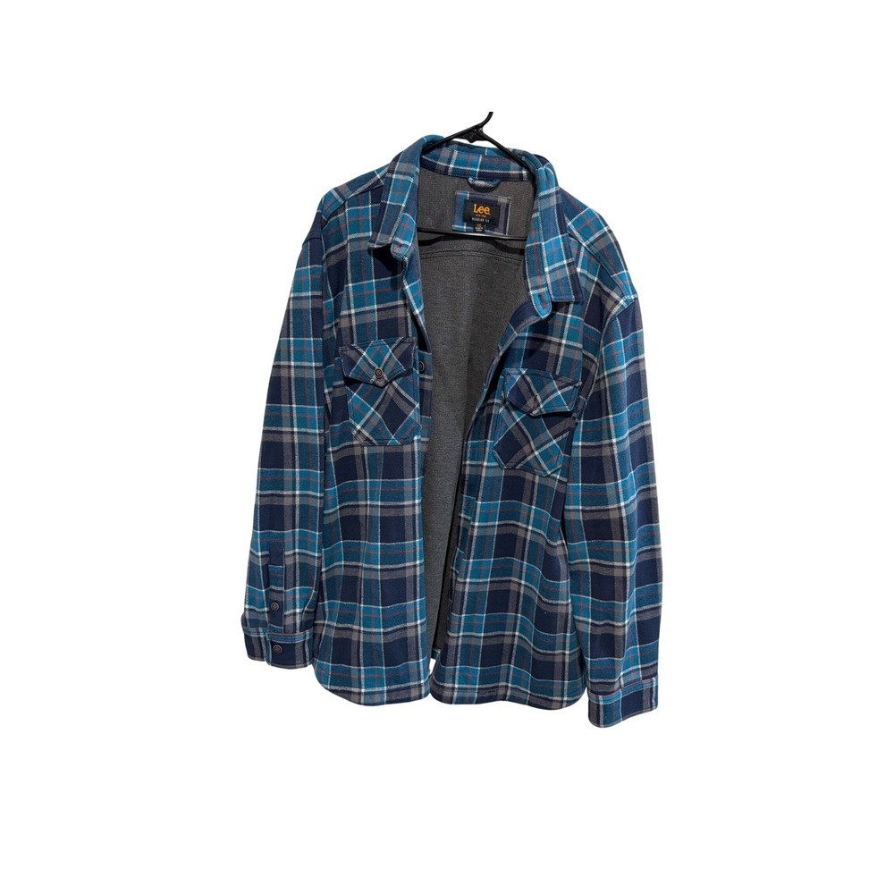 Lee Mens XXL Regular Fit Flannel Shirt Jacket Blue Plaid Jersey Lined 1617830